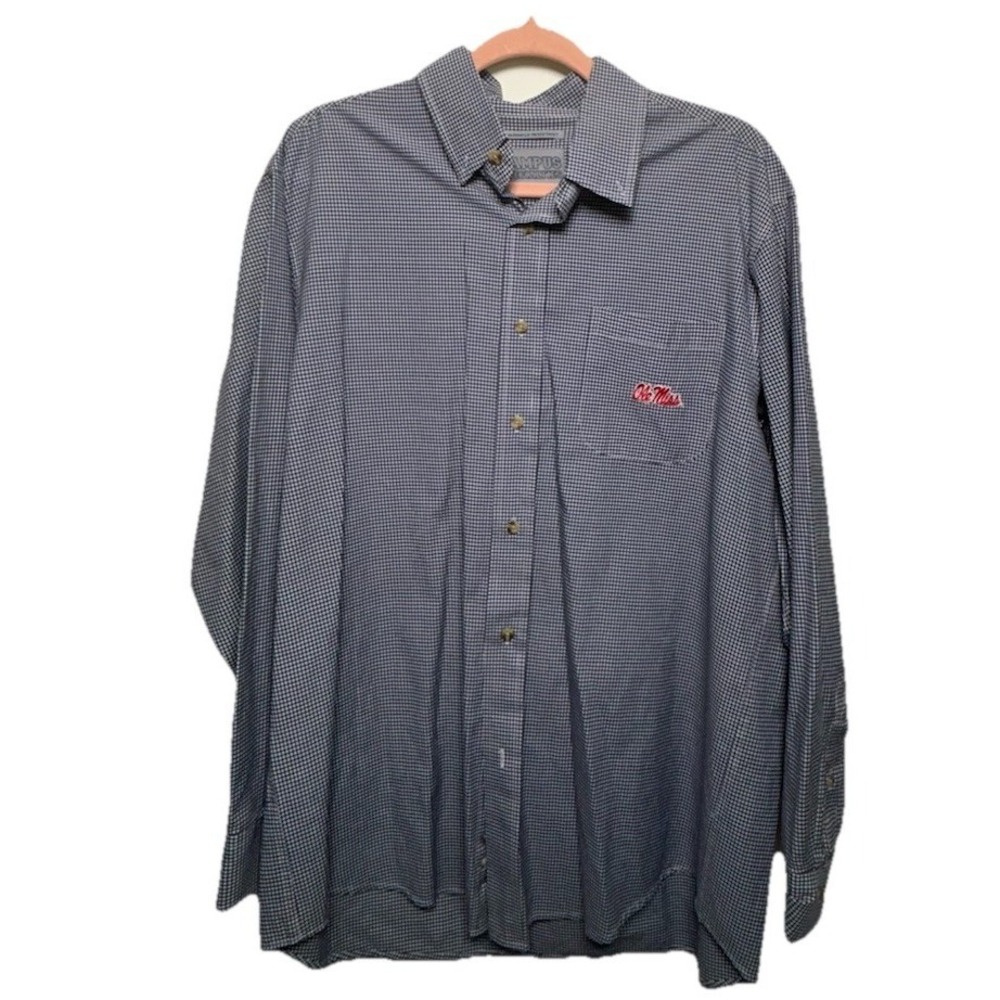 Campus Specialties Ole Miss Rebels Mens Large Button Down Check Shirt Blue White